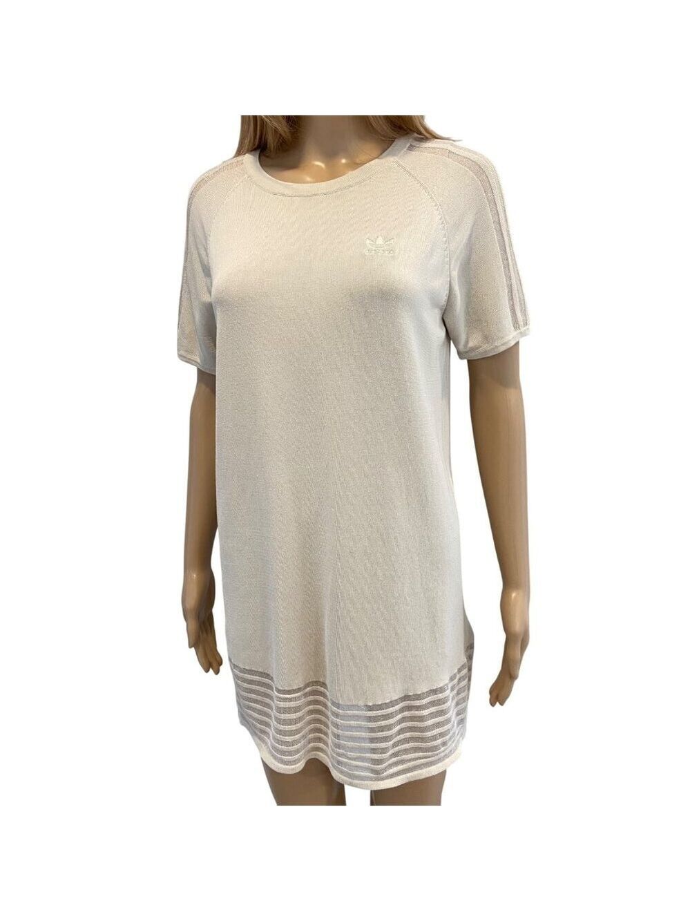 Adidas Womens cream Knit T-Shirt Dress With Sheer Stripe Detail & Short Sleeves